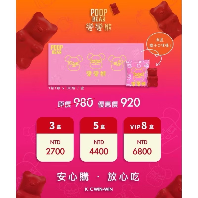 官方正品變變熊Poop Bear 便便熊酵素軟糖KCWINWIN 順暢-細節圖4