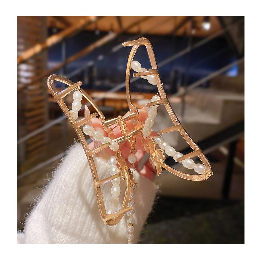 髮夾 髮飾 鯊魚夾 韓版 小橙子🍊 金屬 流蘇 珍珠髮夾 後腦勺大號抓夾 氣質鯊魚夾 韓國 頭飾 流蘇夾 氣質古典-細節圖7