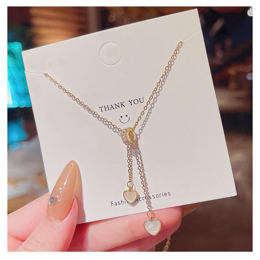 項鏈 頸鍊 韓版 鈦鋼 小橙子🍊 設計感 流蘇 雙愛心 項鍊 女網紅同款 個性氣質 桃心吊墜 鎖骨鏈 頸項鍊女 短項鍊女-細節圖6