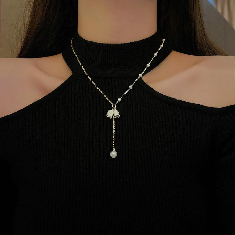 項鏈 頸鍊 韓版 鈦鋼 小橙子🍊 輕奢小眾 小清新 鈴蘭花 項鍊 女ins風 百搭 氣質 網紅同款 鈦鋼 鎖骨鏈-細節圖3