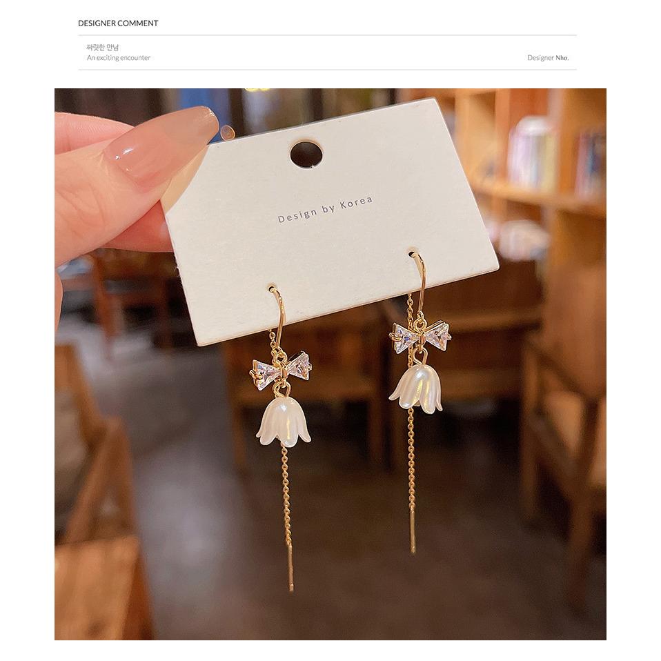 耳環 耳釘 耳飾 耳針 小橙子🍊 台灣現貨 S925 銀針 長款 流蘇 耳線鈴 蘭花 鋯石 蝴蝶結 輕奢 小眾 精緻-細節圖3