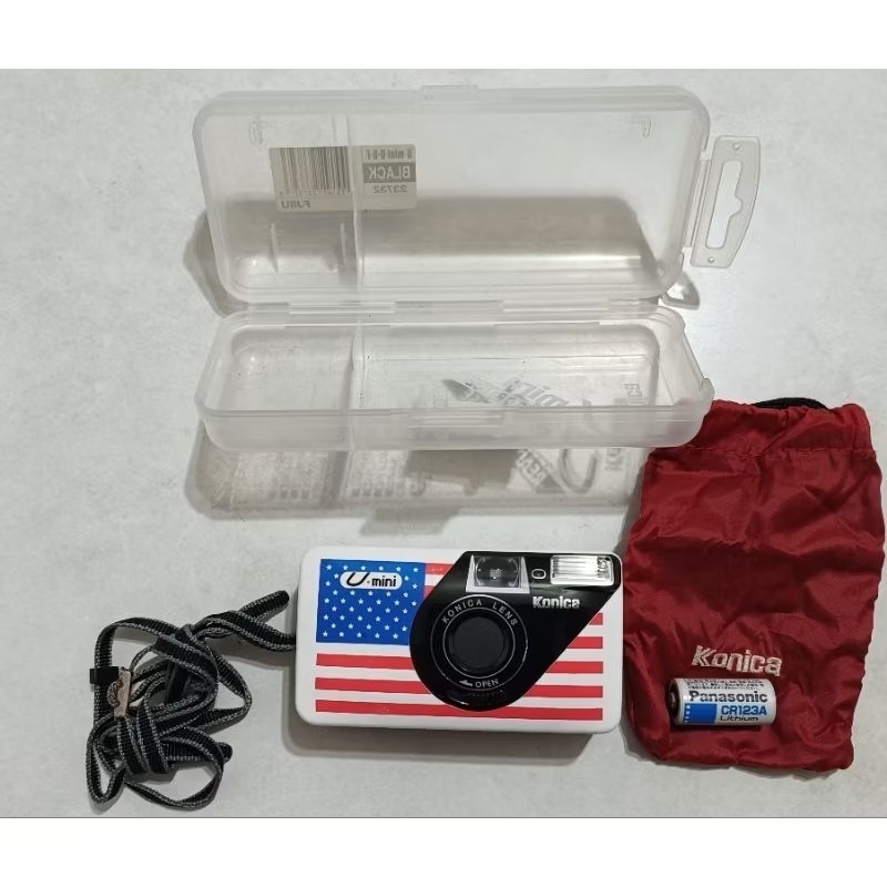 絕版收藏KONICA U-mini 底片相機  二手九成將近全新盒裝限量版美國國旗圖-細節圖2