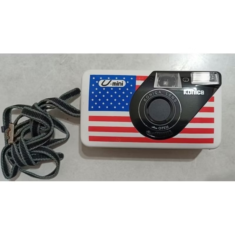 絕版收藏KONICA U-mini 底片相機  二手九成將近全新盒裝限量版美國國旗圖-細節圖3