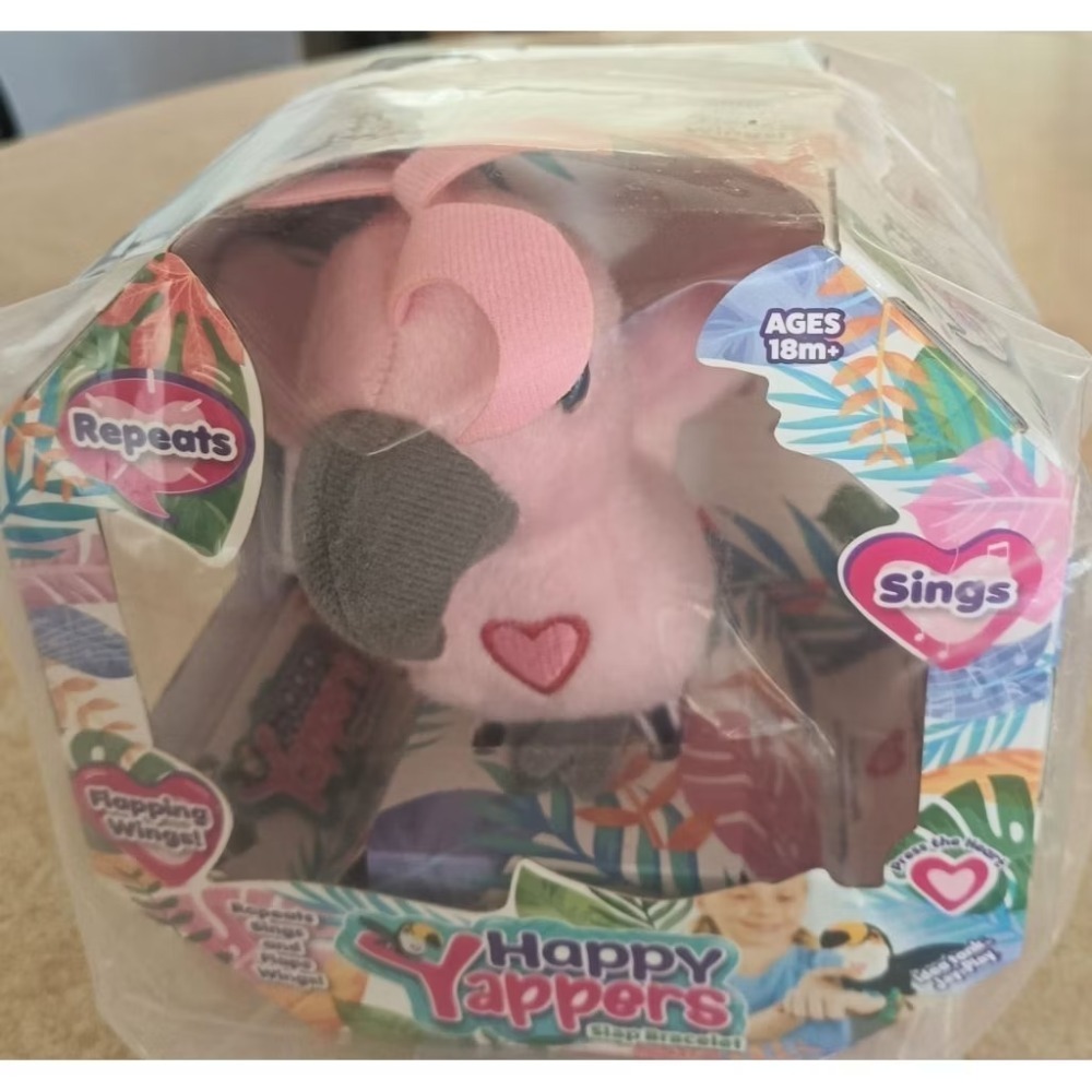保證公司貨全新Happy Yappers 歡樂小吱系列互動式絨毛玩具1個（粉色鳳頭鸚鵡）製造日期2025年8月-細節圖2