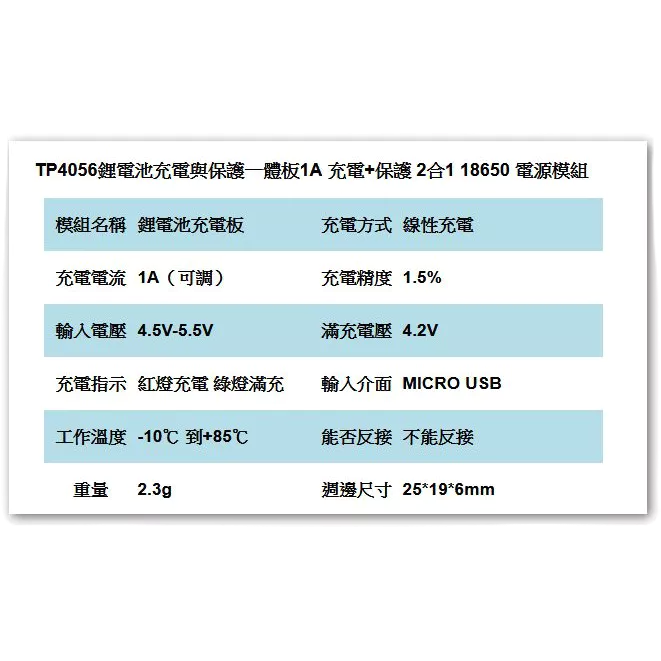 科普文教  TP4056鋰電池充電與保護一體板1A 充電+保護 2合1 18650 電源模組-細節圖2
