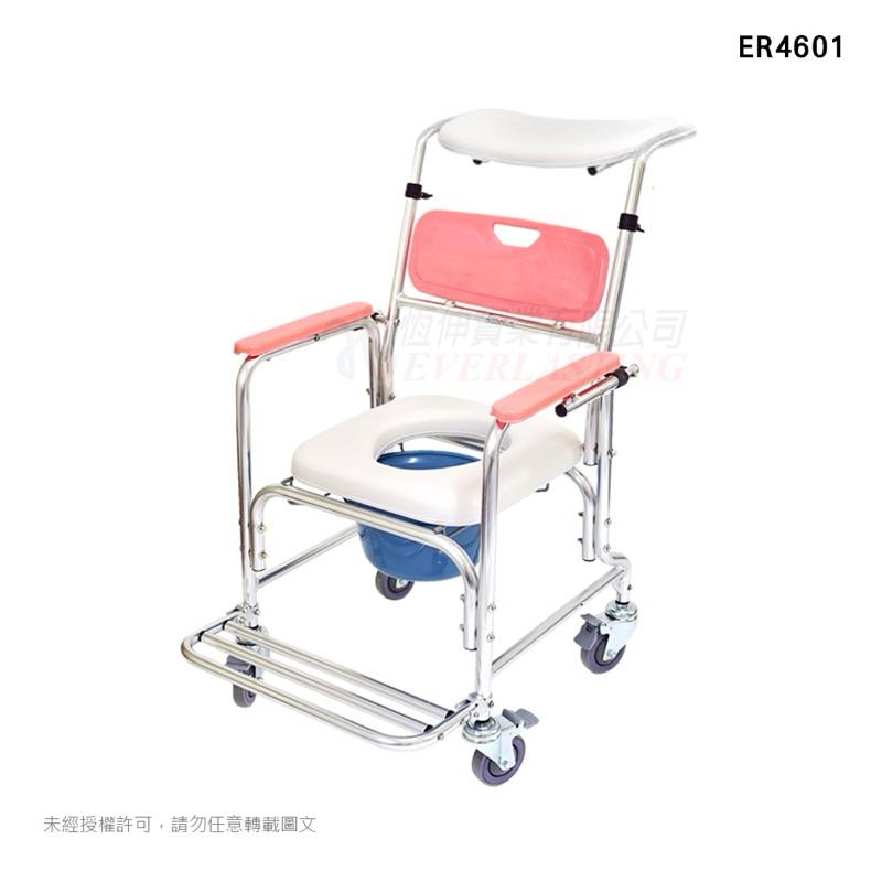 ❰免運❱ 恆伸 ER4601 鋁合金有輪固定便椅 後躺式 便盆椅 有輪便盆椅 固定式 便器椅 銀髮輔具 洗澡洗頭椅-細節圖2
