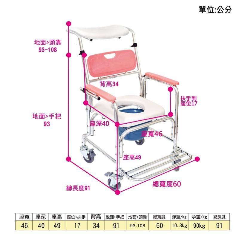 ❰免運❱ 恆伸 ER4601 鋁合金有輪固定便椅 後躺式 便盆椅 有輪便盆椅 固定式 便器椅 銀髮輔具 洗澡洗頭椅-細節圖4