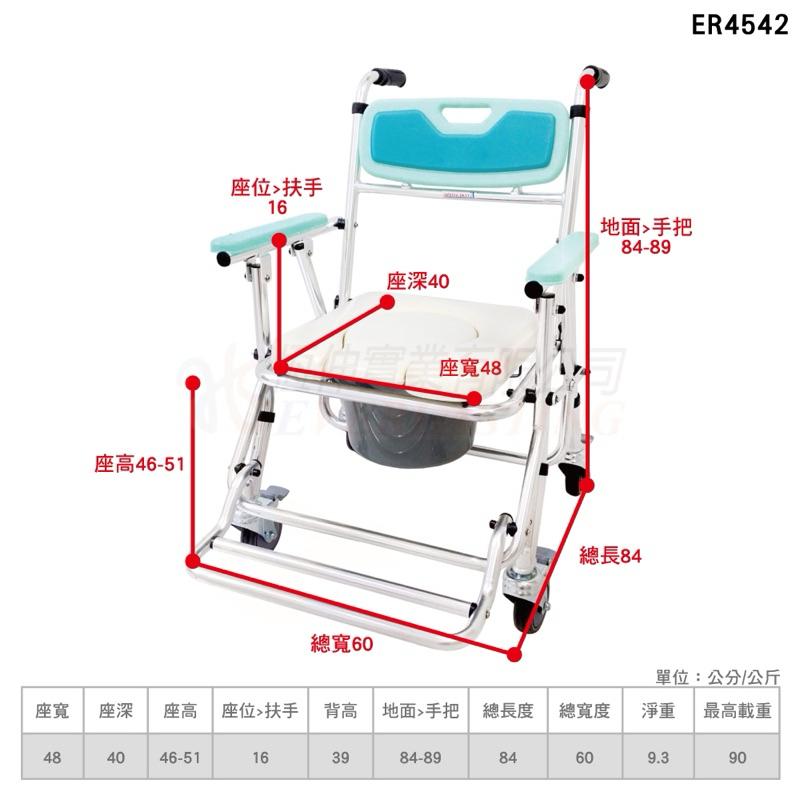 ❰免運❱ 恆伸 ER4542 鋁合金有輪收合便椅 座位可調高低 便盆椅 有輪便盆椅 便器椅 折合式 銀髮輔具-細節圖5