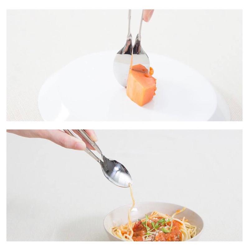❰免運❱ 日本 萬能湯匙 彈力握柄 切 叉挖 撈 盛 夾 皆可 用餐食具 通用湯匙 銀髮輔具 中風 握力弱 餐具-細節圖6