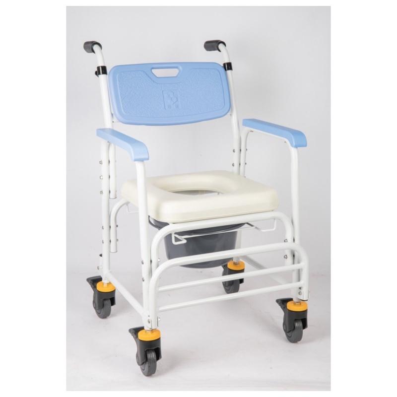 ❰免運❱ 均佳 JCS-205 鋁合金有輪洗澡便器椅 加推手 附輪 便盆椅 沐浴椅 鋁合金 輕量化 輔具 機構 補助-細節圖2