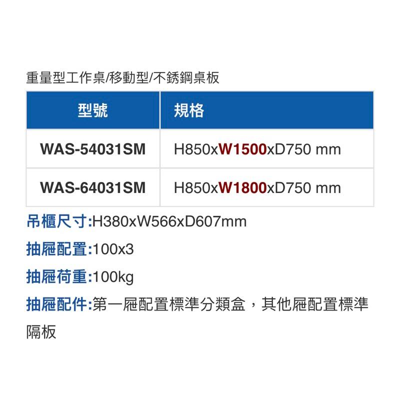 ❰免運❱ Tanko 天鋼 不銹鋼工作桌 WAS-54031SM 64031 有輪 吊櫃型 多功能桌子 工業風 工作檯-細節圖6