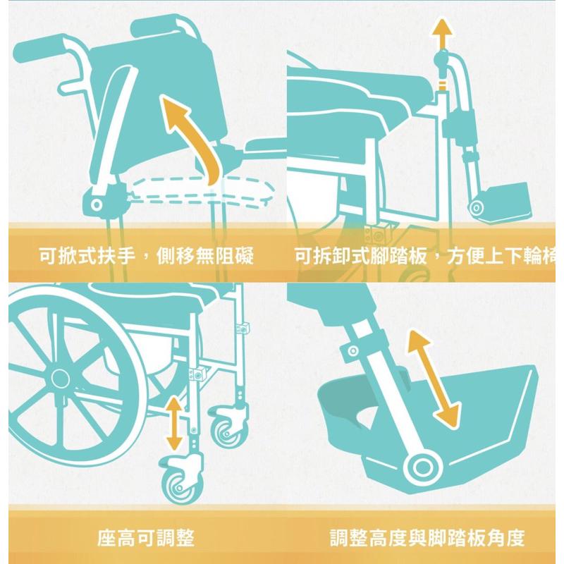 ❰免運❱ 悅康 3合1洗澡椅 5吋 24吋 航空級 鋁合金+不鏽鋼 沐浴椅 有輪 便盆椅 輪椅 多功能 洗澡椅 三合一-細節圖2