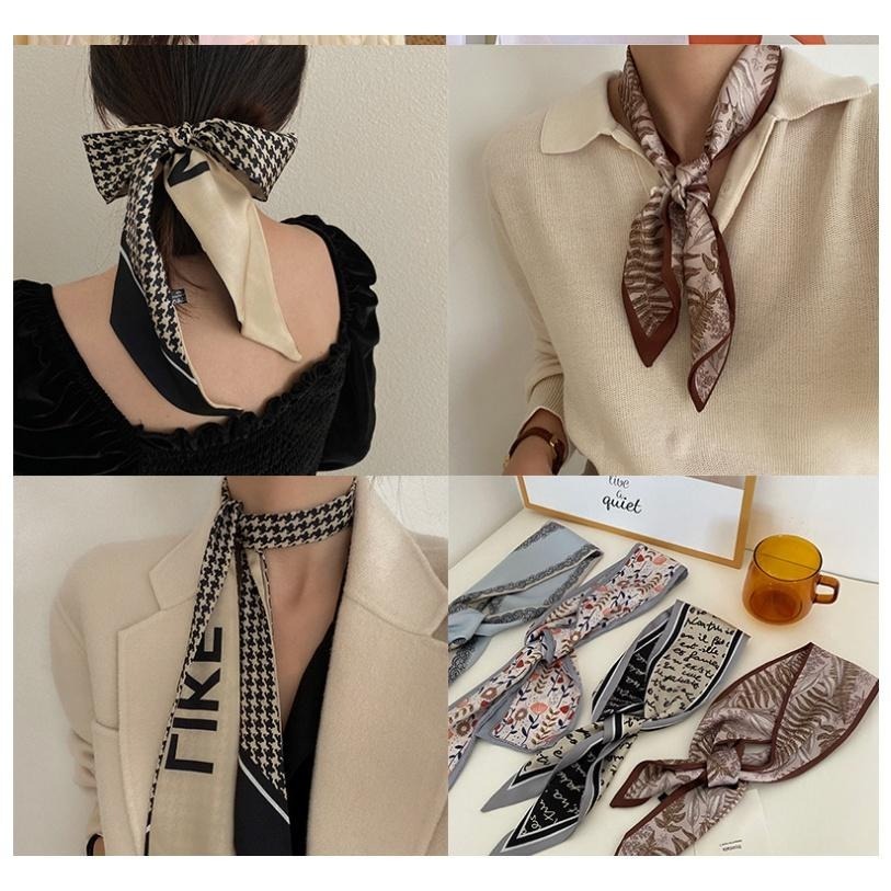 【平價用品】 圍巾 脖圍 絲巾 髮帶 包包絲巾 綁包絲巾 法式復古長絲帶 領巾 髮飾 絲帶 頭巾 綁包手把絲巾 法式絲巾-細節圖4