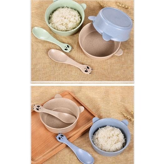 【平價用品】 輕便餐碗 兒童餐碗 小麥秸稈 卡通熊貓碗勺 兒童學習碗 碗勺套裝 兒童餐具 外出餐具 防燙防摔-細節圖2