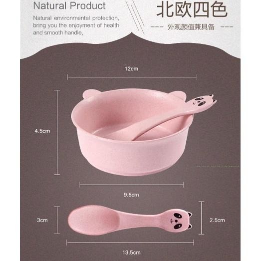 【平價用品】 輕便餐碗 兒童餐碗 小麥秸稈 卡通熊貓碗勺 兒童學習碗 碗勺套裝 兒童餐具 外出餐具 防燙防摔-細節圖3
