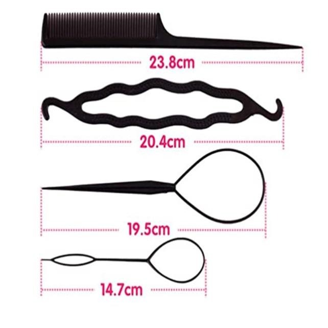 【平價用品】 編髮4件組 盤髮針 穿髮棒 整髮器 編髮造型工具 紮辮子 穿髮針 盤髮器 編髮神器 花樣拉髮針 懶人編髮器-細節圖2