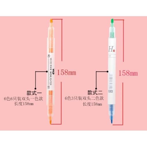 【平價用品】 六色 6色 螢光筆 雙頭筆 無印風 雙頭兩用 水性螢光筆 記號筆 重點筆 劃線筆 彩色雙頭 斑馬系 熱銷款-細節圖3