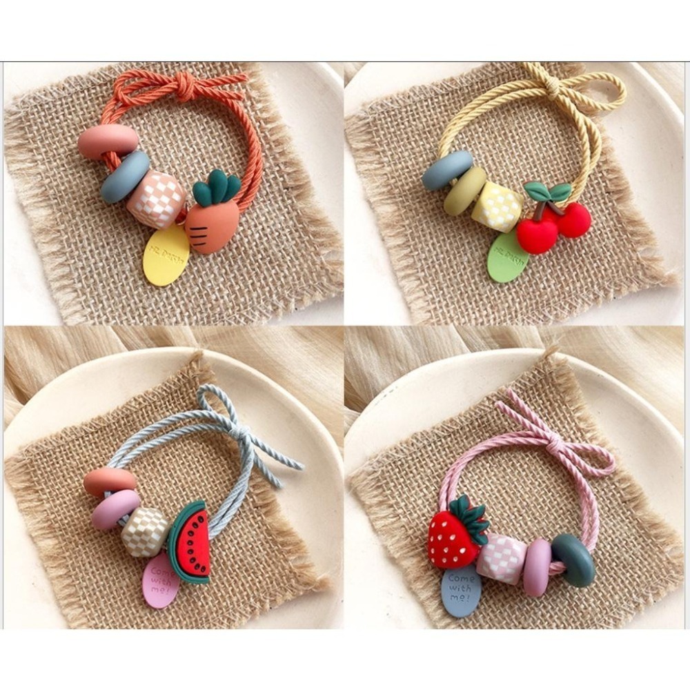 【平價用品】 水果 韓版 ins 髮飾 髮圈 馬尾 彩色 高彈力 加粗 皮套髮繩 方塊珠彩色 女生 造型夾 櫻桃髮夾-細節圖2