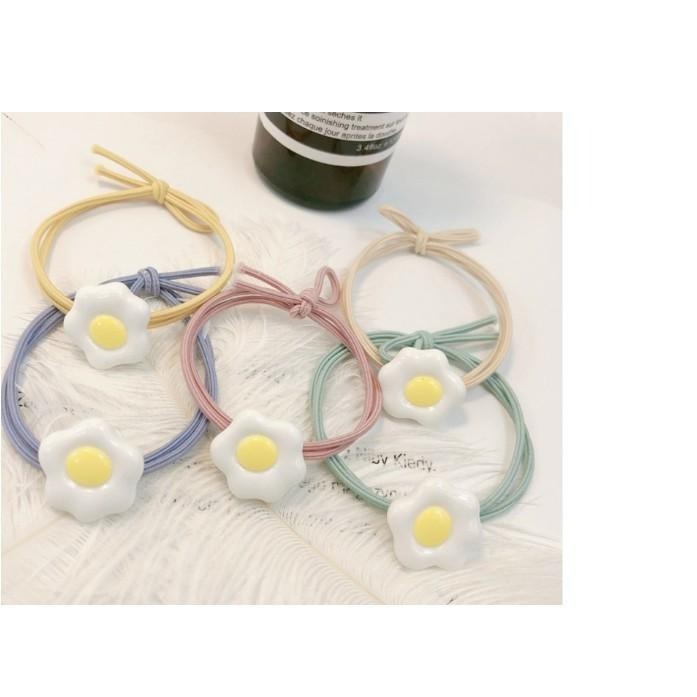 【平價用品】 可愛 荷包蛋 髮繩 韓版 百搭頭繩 髮飾 ins 少女簡約橡皮筋 創意頭飾 髮圈 日韓 抖音 小恐龍 髮式-細節圖2