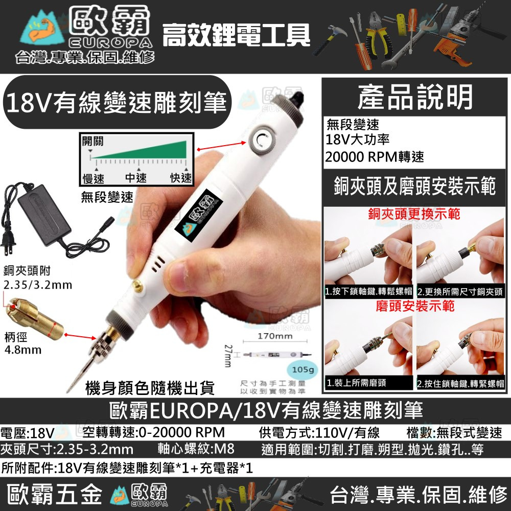 森林寶貝屋 歐霸 18V有線雕刻筆 雕刻機 電動雕刻筆 小電鑚 電鑽 美甲筆 電磨筆 研磨機 電磨機 打磨 切割-細節圖9