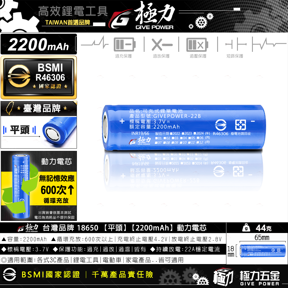 森林寶貝屋 台灣極力電池 2200 BSMI合格 18650 動力電池 電池 平頭 尖頭 鋰電池 頭燈 松下 國際 索尼-細節圖5