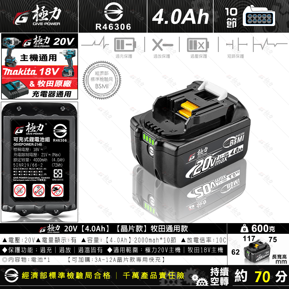 森林寶貝屋 極力電池 BSMI合格 18V 20V電池 充電電池 鋰電池 大放電電池 電鑽電池 電動工具 通用牧田電池-細節圖7