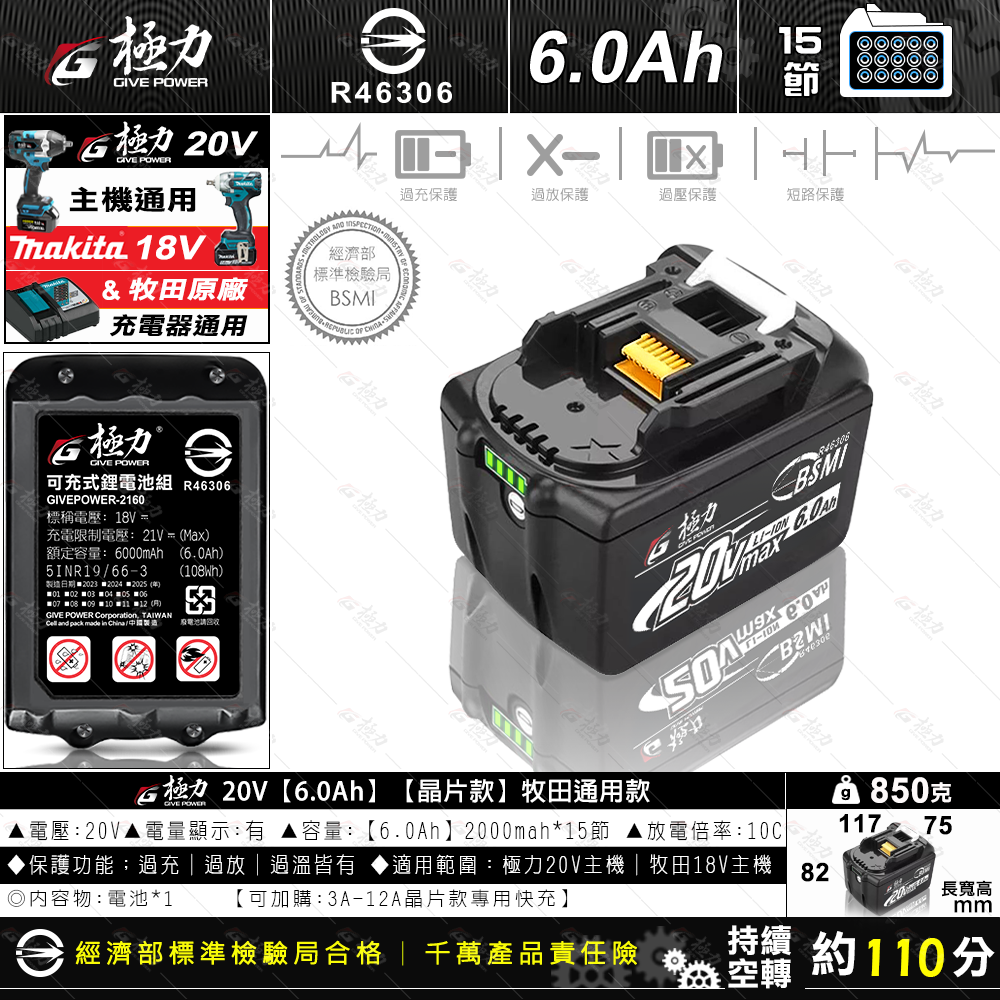 森林寶貝屋 極力電池 BSMI合格 18V 20V電池 充電電池 鋰電池 大放電電池 電鑽電池 電動工具 通用牧田電池-細節圖9