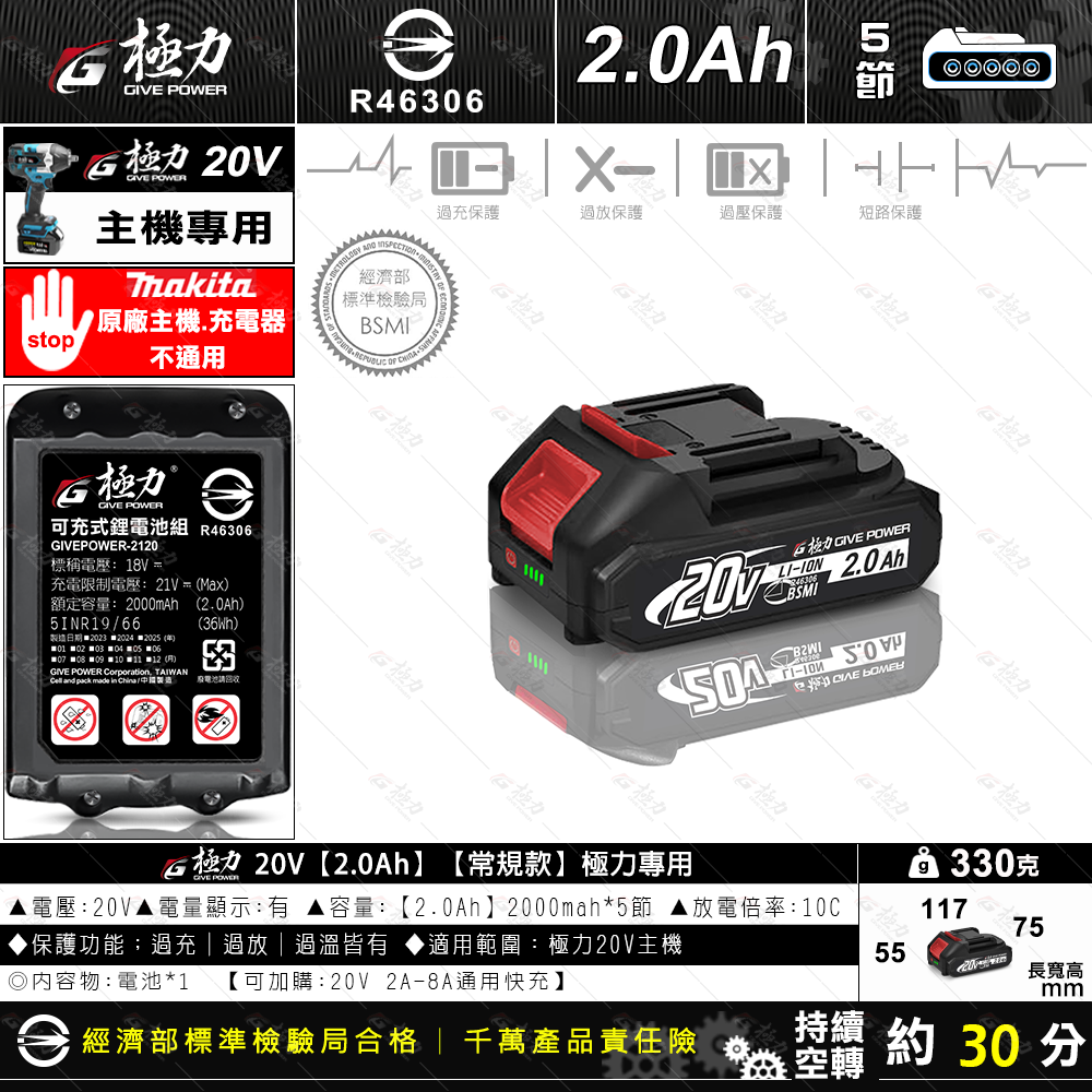 森林寶貝屋 極力電池 BSMI合格 18V 20V電池 高倍率電池 充電電池 鋰電池  電鑽電池 電動工具 通用牧田電池-細節圖3