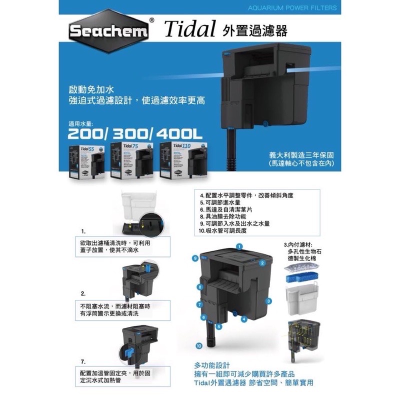 Tidal 35 Tidal55 Tidal75 Tidal110 西肯Seachem 多功能外掛過濾器-細節圖2