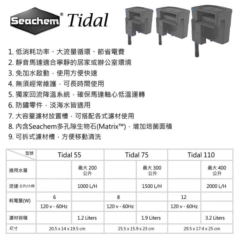 Tidal 35 Tidal55 Tidal75 Tidal110 西肯Seachem 多功能外掛過濾器-細節圖3