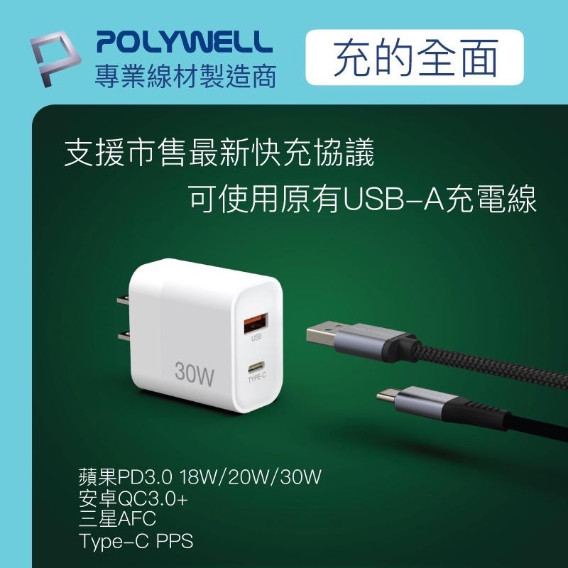 【台灣現貨】 充電器 快充頭 POLYWELL PD雙孔快充 30W TypeA+C 豆腐頭 適用 iPhone 快充-細節圖3