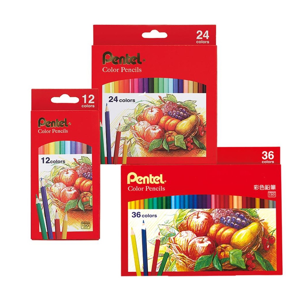 Pentel 百點 色鉛筆 12色 24色 36色 美術 繪畫 塗鴉 開學必備 基本款 紅紙盒 CB8 飛龍-細節圖2