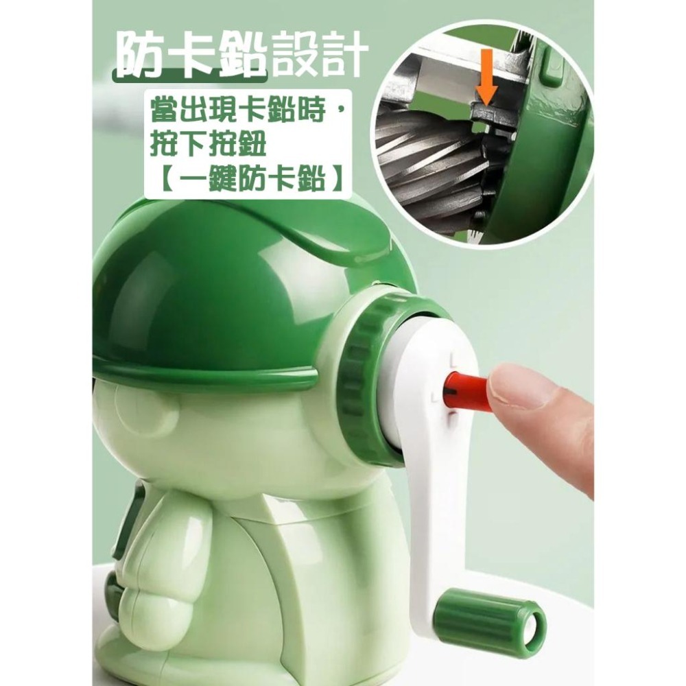 【台灣現貨】 削鉛筆機 手動 細桿6-8mm鉛筆適用 可削短筆色鉛筆 戰士造型 8633 防卡芯設計 手搖式鉛筆機-細節圖5