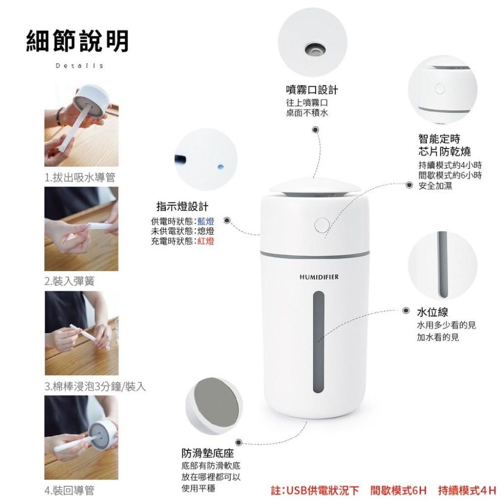 香薰機 水氧機 加濕器 350ml USB充電款 車用/家用 噴霧機 薰香機 水霧機 超靜音 車載加濕器-細節圖8