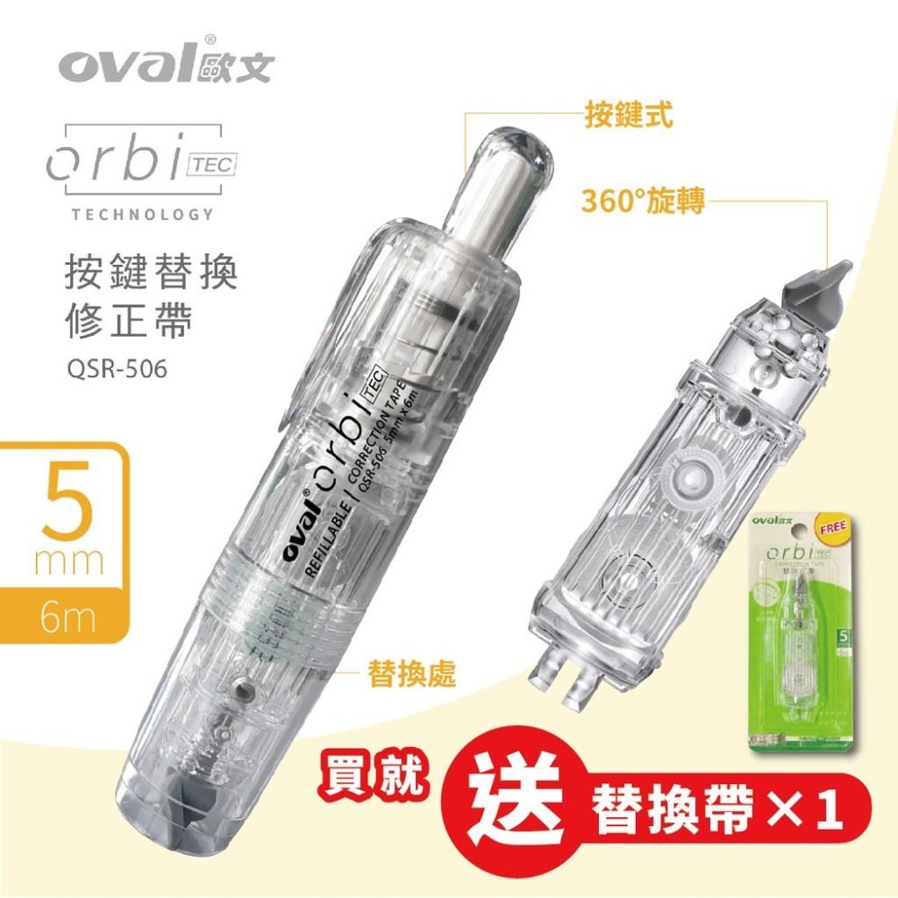 【限量送完止 買正帶再送內帶】 修正帶 歐文 Oval QSR-506 按鍵式筆型修正帶 立可帶 按鍵修正帶-細節圖4