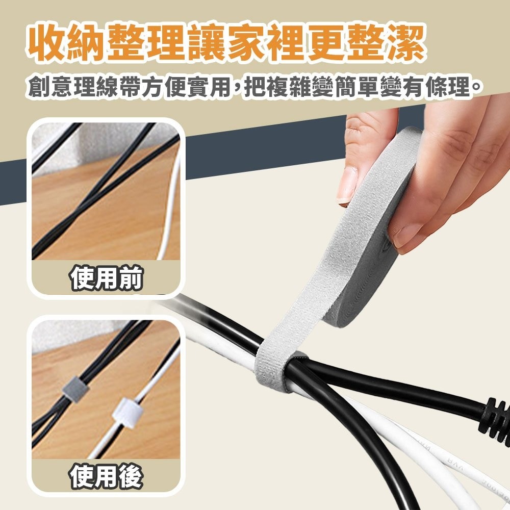 【台灣現貨🔥超長5米🔥】魔鬼氈理線器 束線帶 電線收納 束帶 魔鬼氈 綁帶 整線器 理線器 集線器 電線整理-細節圖2