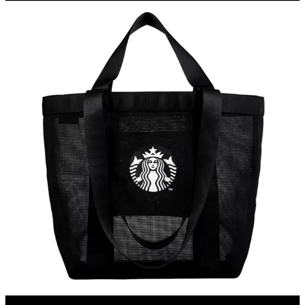 星巴克透黑網格女神提背袋，星巴克透黑網格提背袋，星巴克提袋，黑色提袋，星巴克透黑提背袋-細節圖3