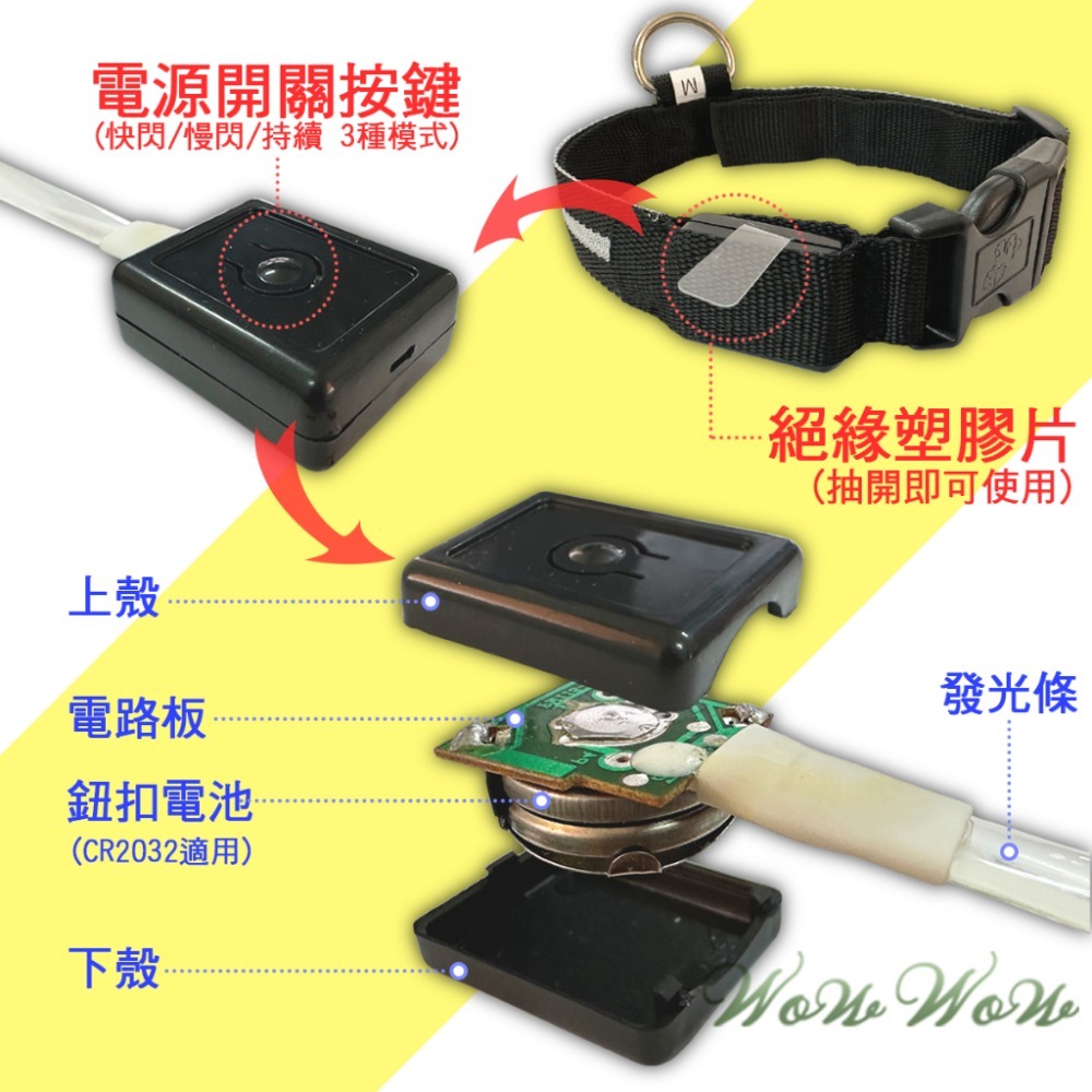 【台灣出貨】❤寵物用品 (電池)LED尼龍項圈 寵物項圈 發光項圈 LED項圈 夜間發光 狗狗項圈【WOWWOW】-細節圖5