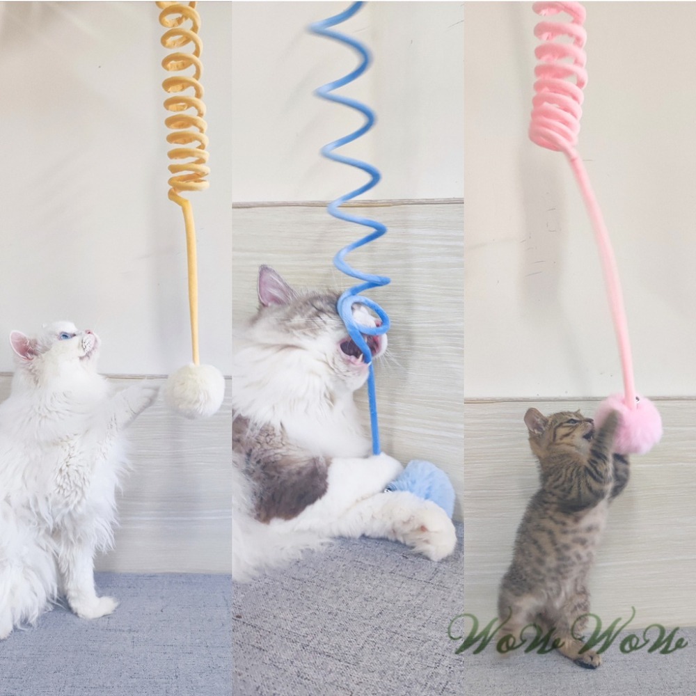 【台灣出貨】❤寵物玩具 懸掛式彈簧兔毛球 貓玩具 彈簧玩具 自嗨玩具 毛絨玩具 逗貓玩具 貓咪玩具【WOWWOW】-細節圖7