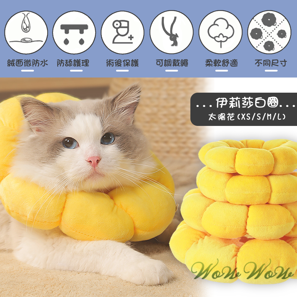 【毛皇上】❤寵物用品 伊莉莎白圈太陽花 防舔圈 可調節 絕育防護 羞恥圈 寵物頭套-細節圖3