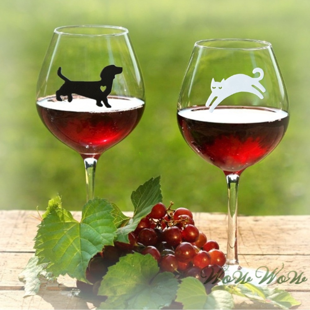 【台灣出貨】❤寵物周邊 酒杯標記貼6色 臘腸狗造型 小貓造型 隨意貼 酒杯貼 馬克杯貼 牆壁貼 玻璃貼【WOWWOW】-細節圖2