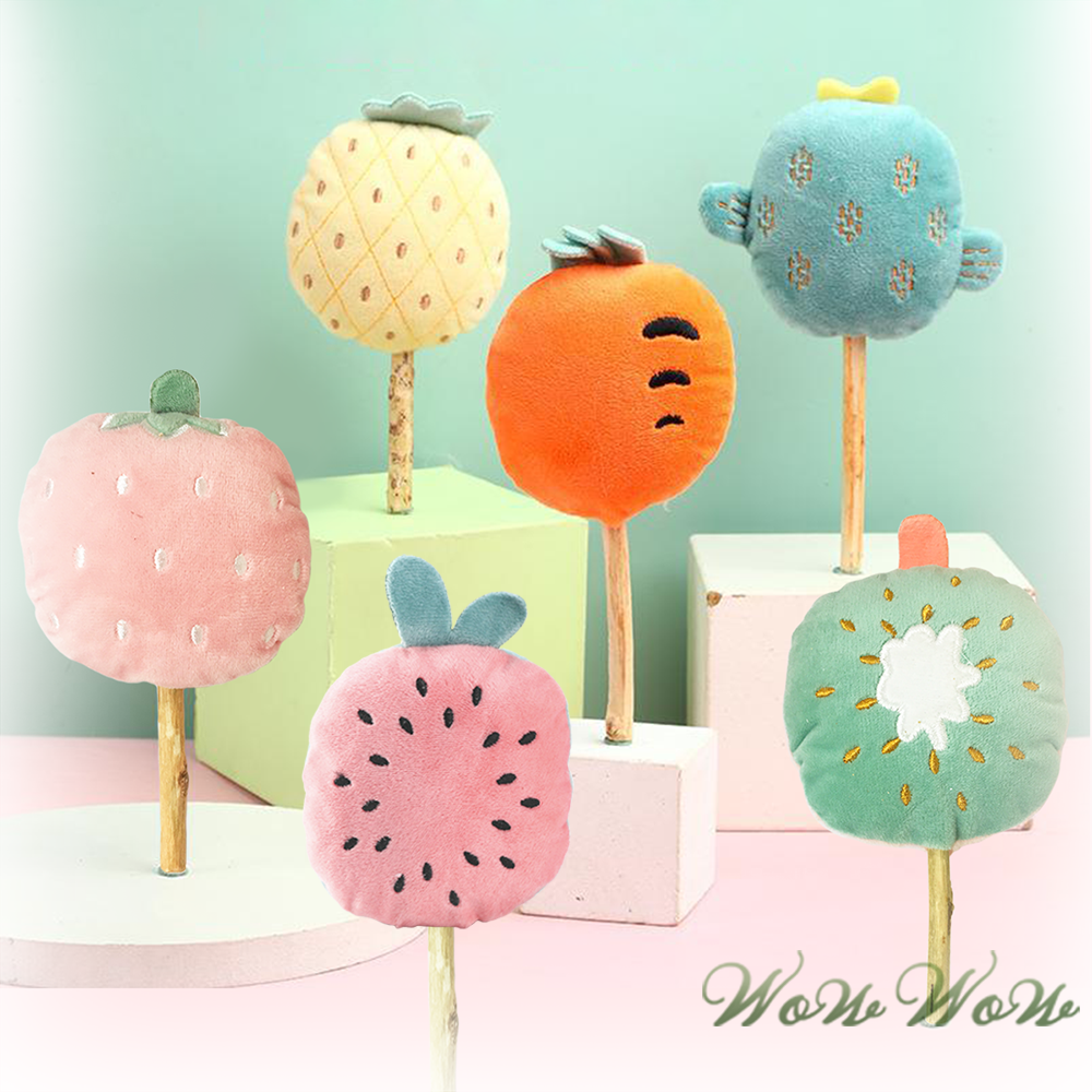 【台灣出貨】❤寵物玩具 木天蓼棒棒糖毛絨玩具 水果造型 木天蓼 潔牙棒 貓草 貓薄荷 絨毛玩具 貓玩具【WOWWOW】-細節圖7