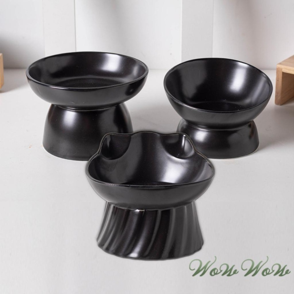 【毛皇上】❤寵物用品 黑色系陶瓷貓碗 酷黑高腳陶瓷碗 陶瓷碗 喝水碗 餵食碗 貓碗 寵物碗-細節圖4