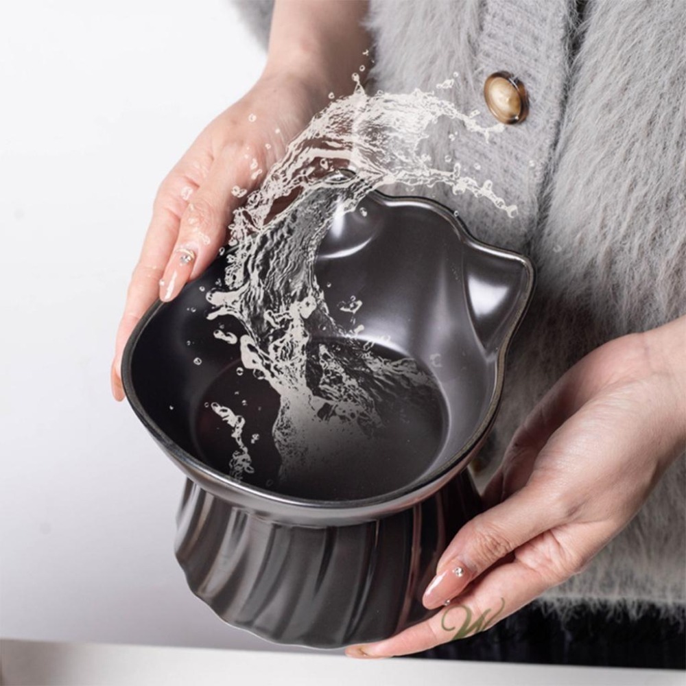 【毛皇上】❤寵物用品 黑色系陶瓷貓碗 酷黑高腳陶瓷碗 陶瓷碗 喝水碗 餵食碗 貓碗 寵物碗-細節圖5