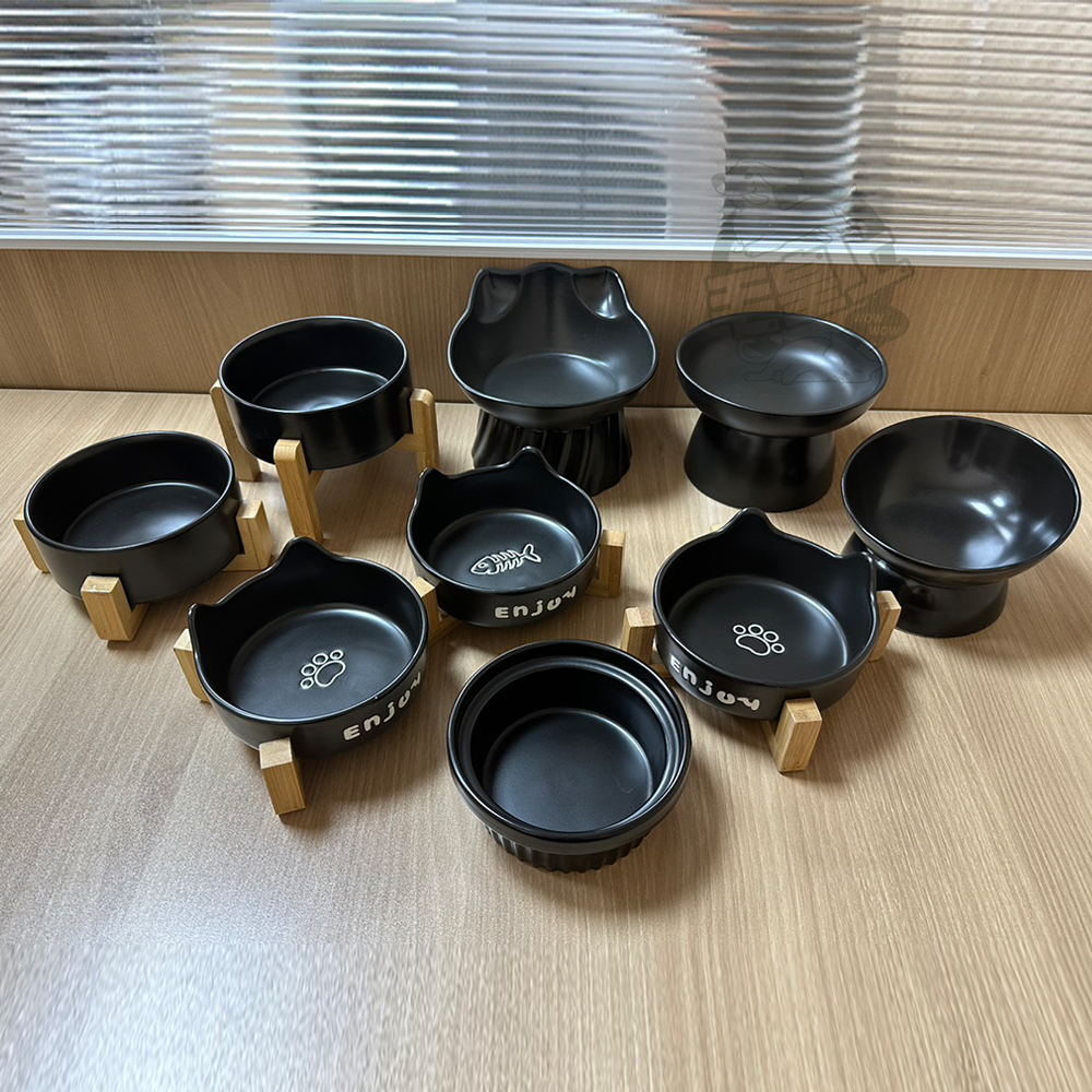 【毛皇上】❤寵物用品 黑色系陶瓷貓碗 酷黑高腳陶瓷碗 陶瓷碗 喝水碗 餵食碗 貓碗 寵物碗-細節圖7