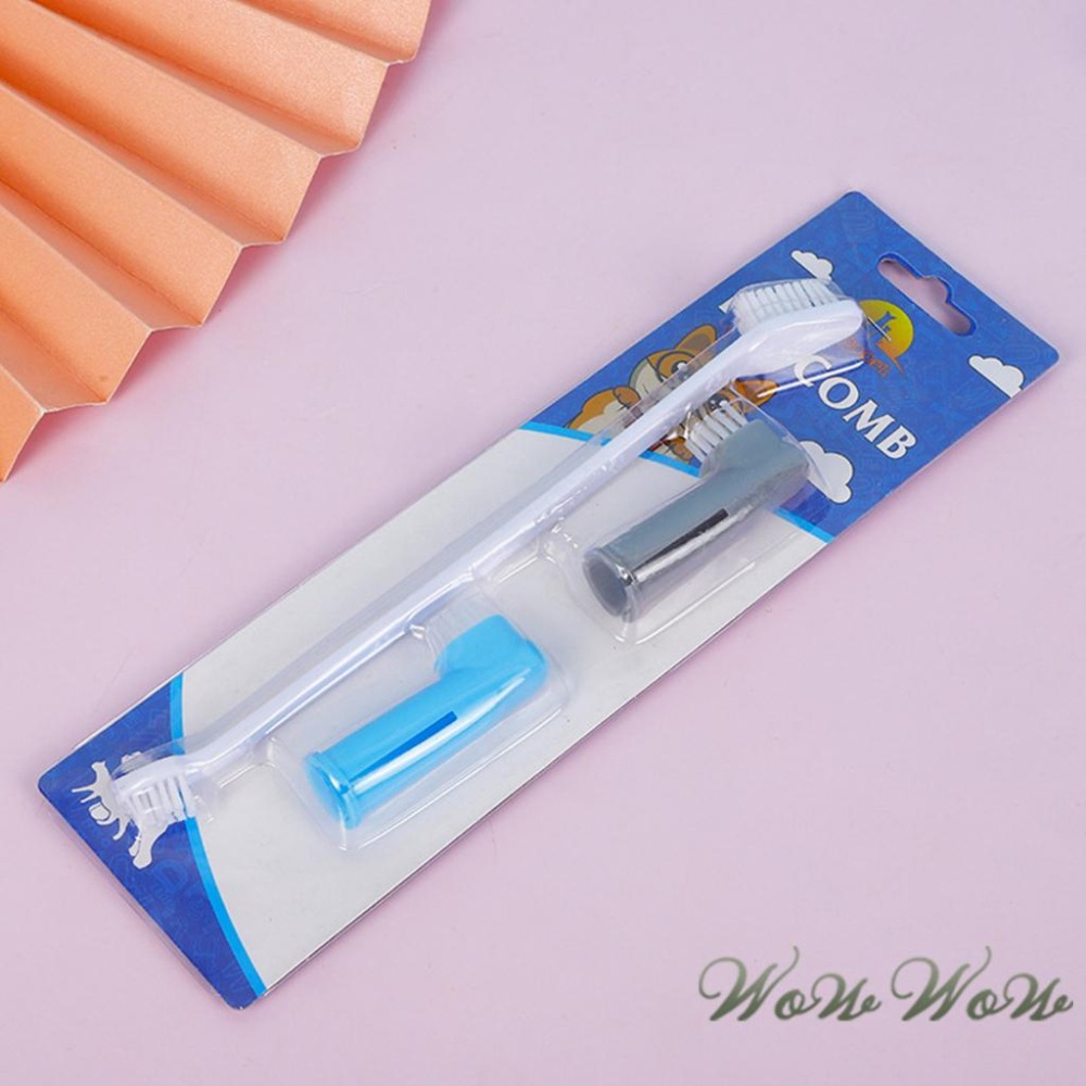 【台灣出貨開發票】❤寵物用品 口腔清潔用品組 3件套組 雙頭牙刷 指套牙刷 狗狗牙刷 貓咪牙刷 寵物牙刷【WOWWOW】-細節圖2