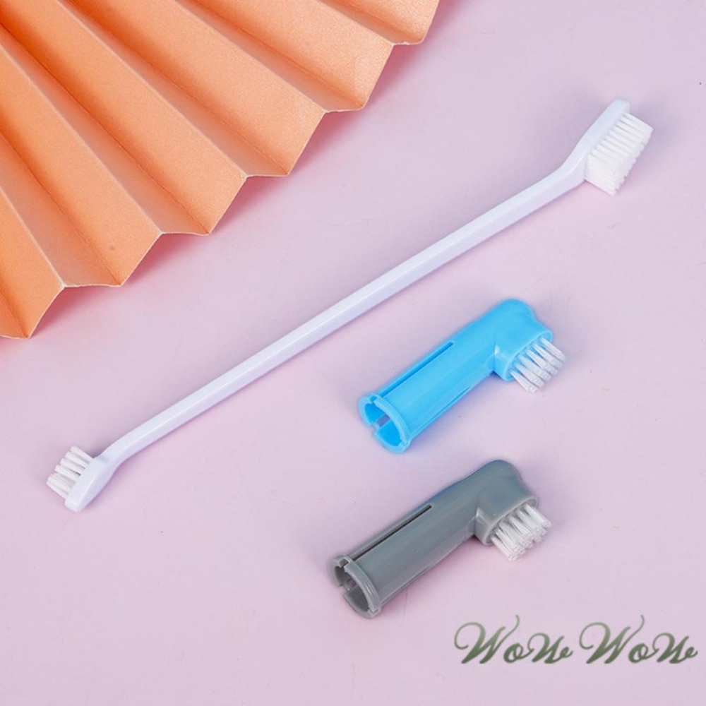 【台灣出貨開發票】❤寵物用品 口腔清潔用品組 3件套組 雙頭牙刷 指套牙刷 狗狗牙刷 貓咪牙刷 寵物牙刷【WOWWOW】-細節圖3