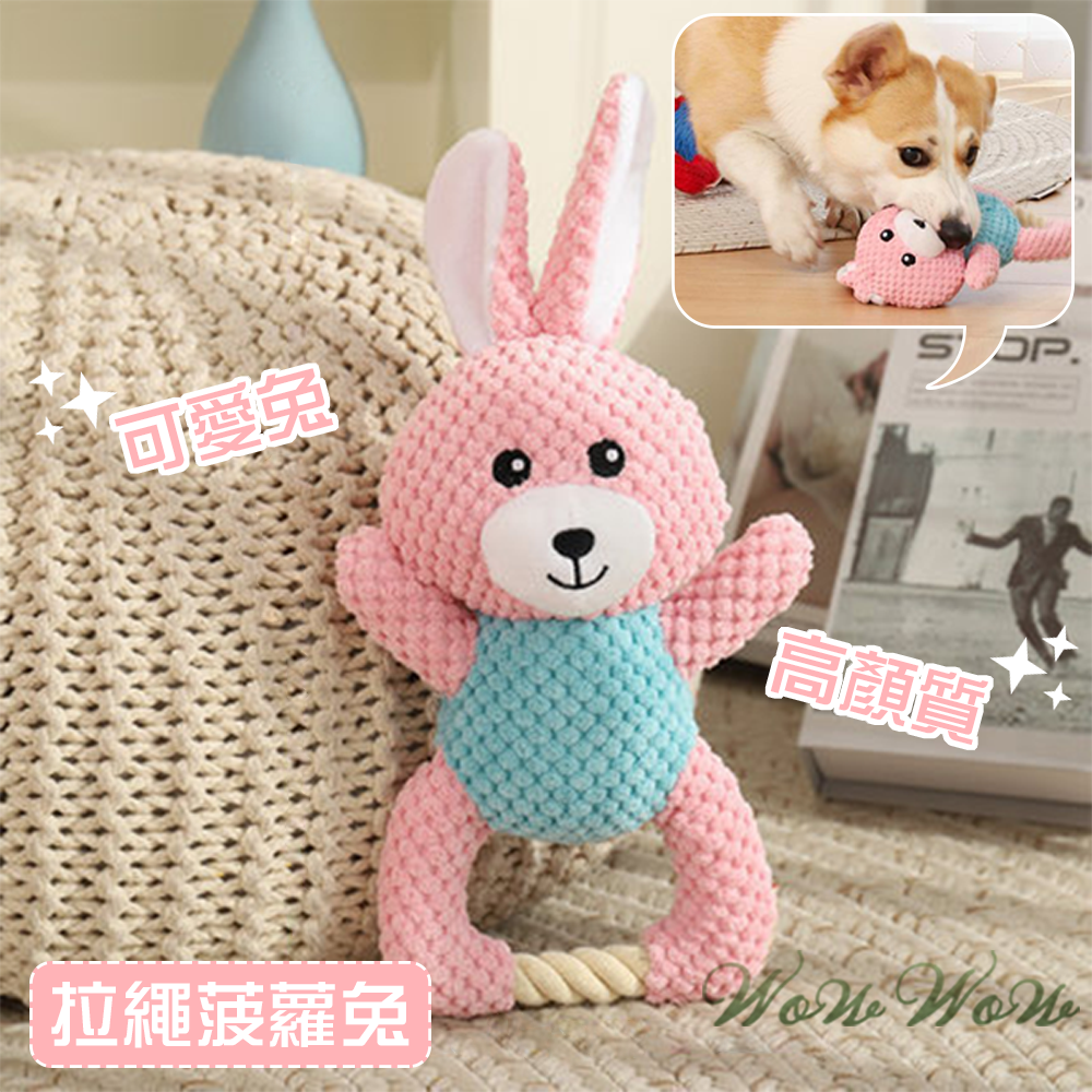 【台灣出貨】❤寵物玩具 棉麻繩結互動玩具 手拉互動玩具 手拉棉繩 菠蘿絨 棉麻布 發聲玩具 貓狗玩具【WOWWOW】-細節圖6