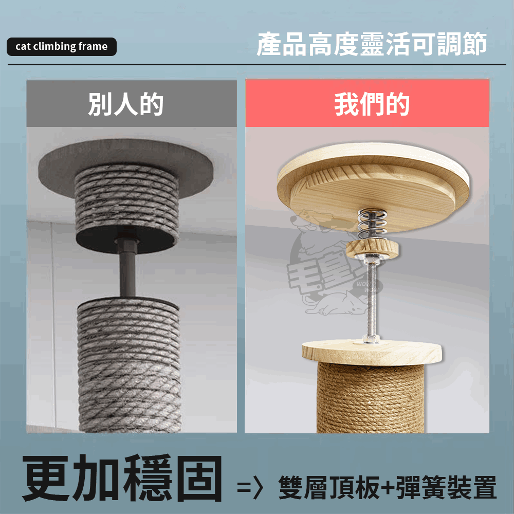 【毛皇上】頂天立地 貓跳台 貓爬架 通天柱 劍麻柱 貓抓柱 貓跳板 貓抓板 免打孔貓爬架-細節圖2