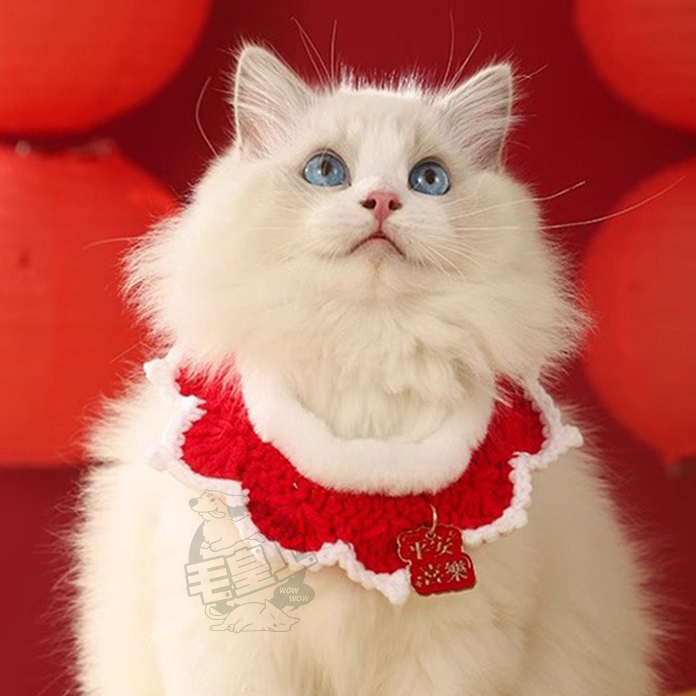 【毛皇上】❤寵物用品 新年編織寵物圍兜 新年圍兜 寵物圍巾 毛線針織 寵物新年 圍兜兜 寵物飾品【WOWWOW】-細節圖2